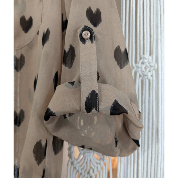 Fun 2 Fun Tan Heart Print Blouse - Picture 3 of 11